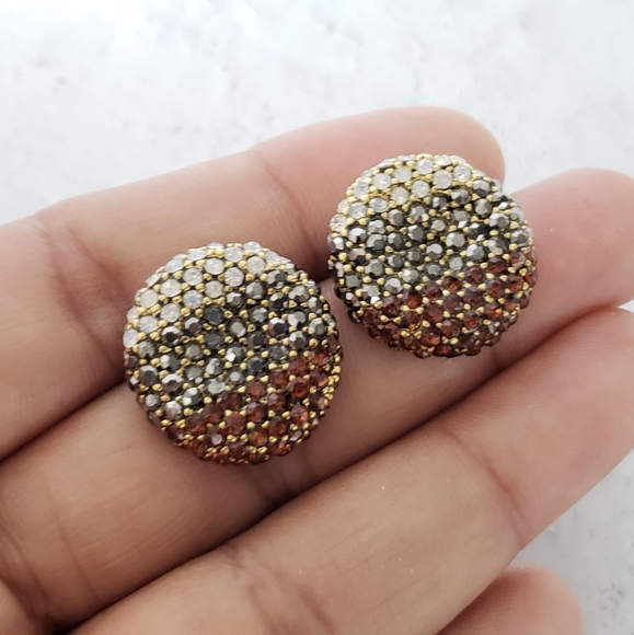 NWOT Rhinestone Stud Earrings, Antique Gold Plated Earrings with Pavé Crystals - Picture 2 of 4